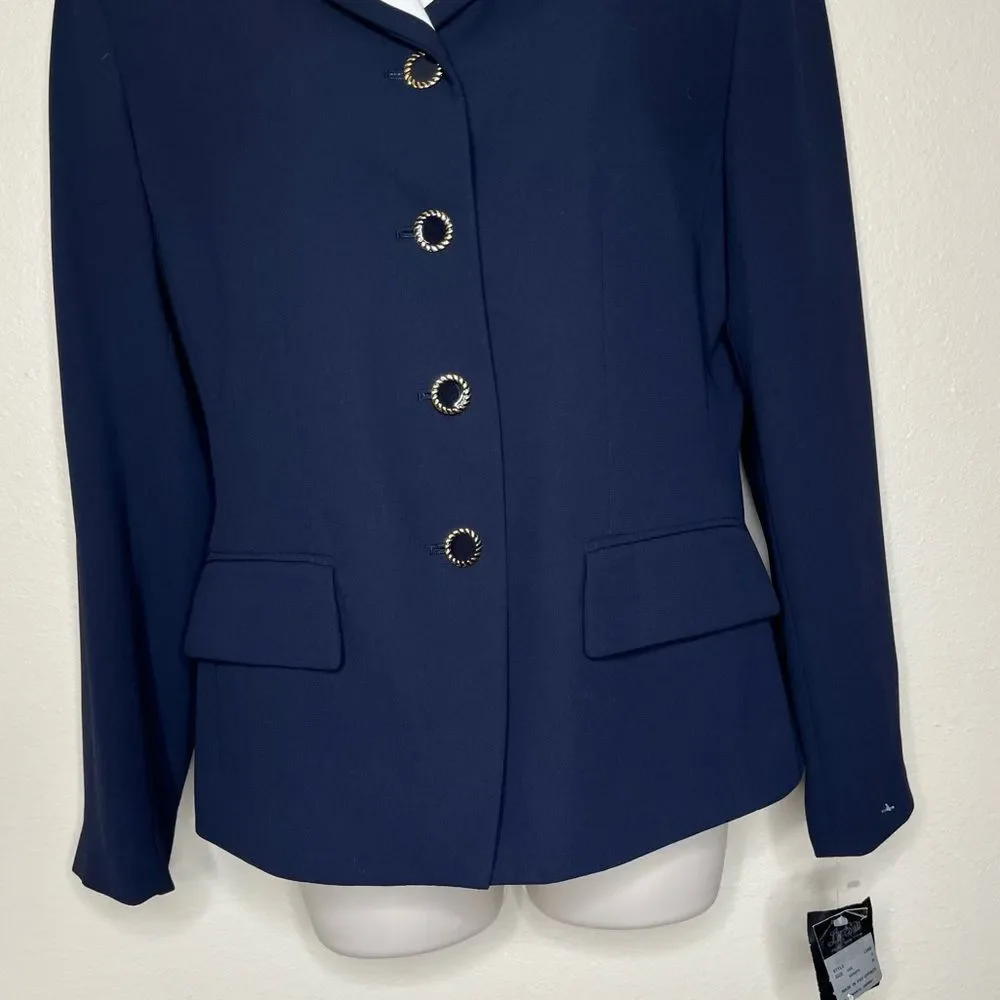 NWT Le Suit Navy Ivory Lapel Blazer Jacket Button Front Fully Lined Women Size 6